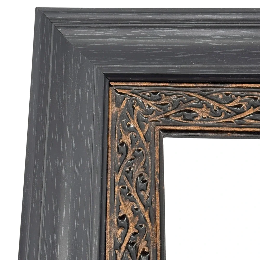 Ornate Black and Bronze Filigree Wall Mirror 12.5x15.5 Rectangular Vintage Style